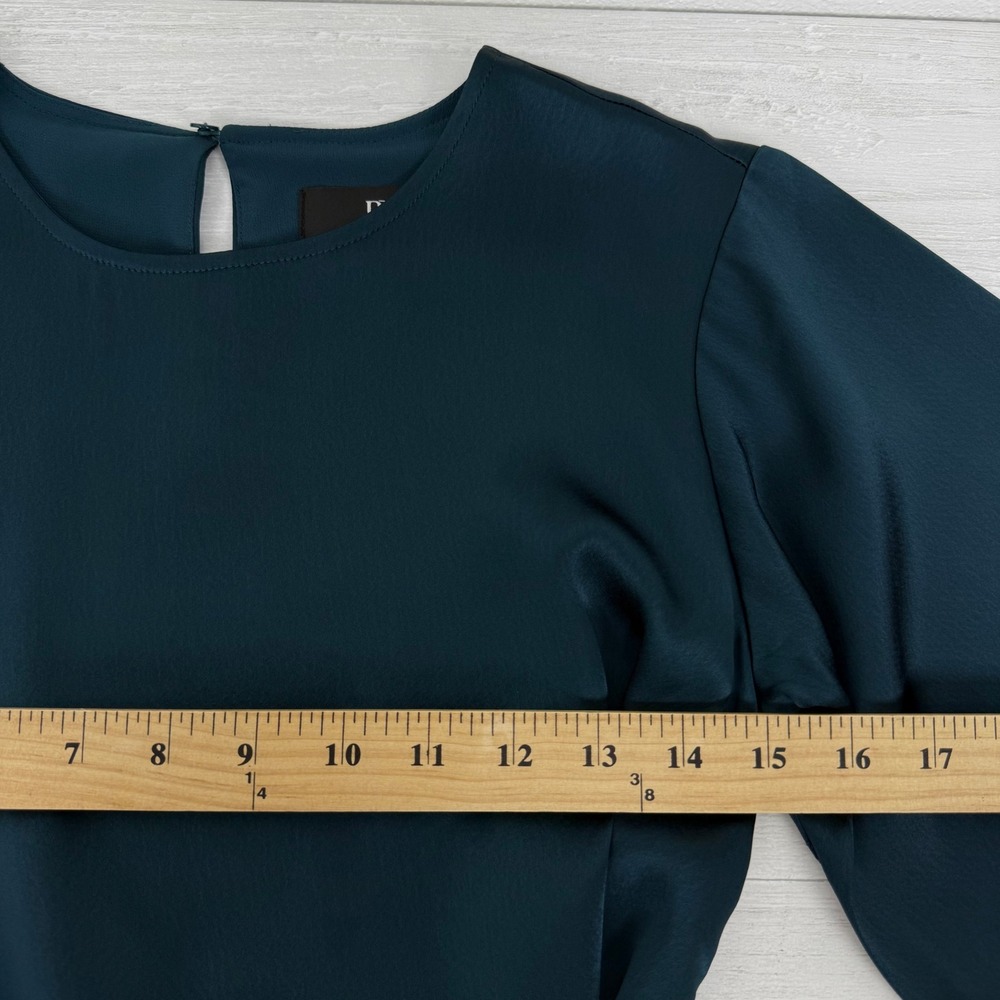 Banana Republic Treccia Satin Mini Dress Size XXS Petite Teal Tie Waist Cocktail - Picture 12 of 16